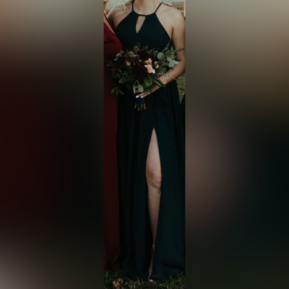 Azazie Navy Bridesmaid Dress Floor Length (not altered)